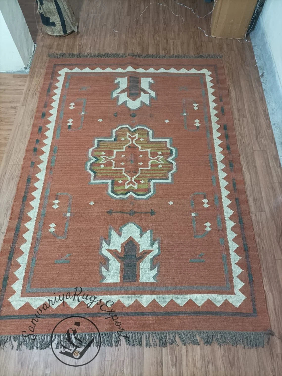 Handwoven Wool Jute Kilim Rug