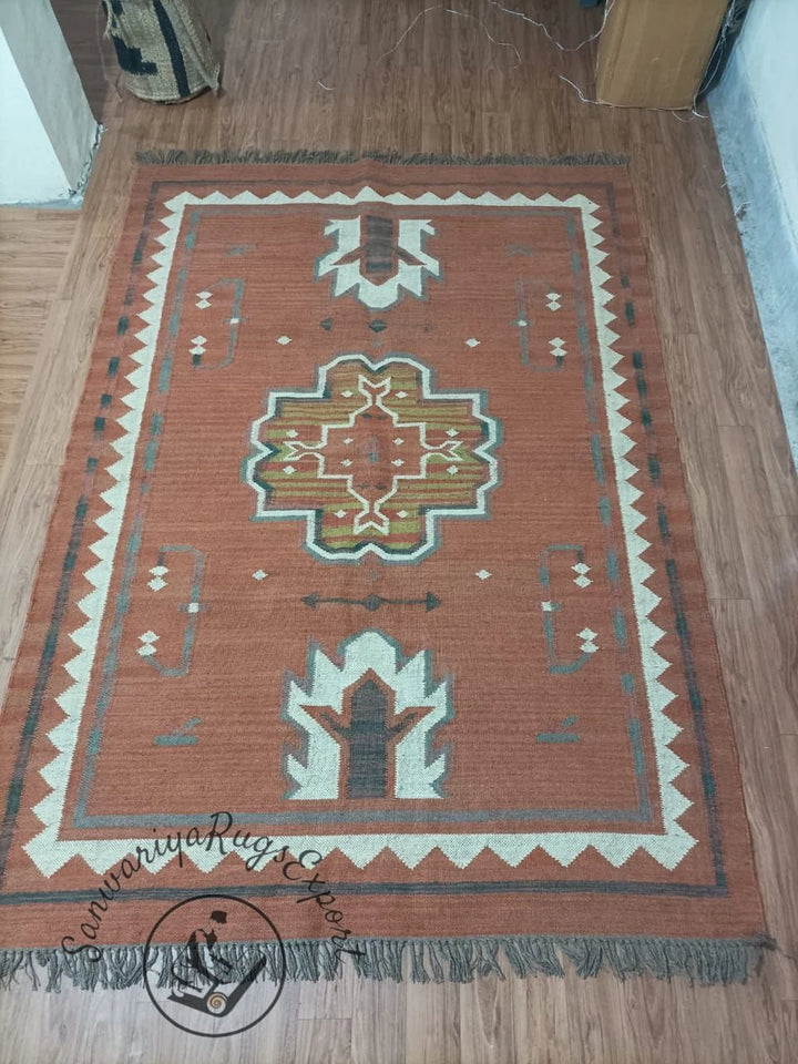 Handwoven Wool Jute Kilim Rug