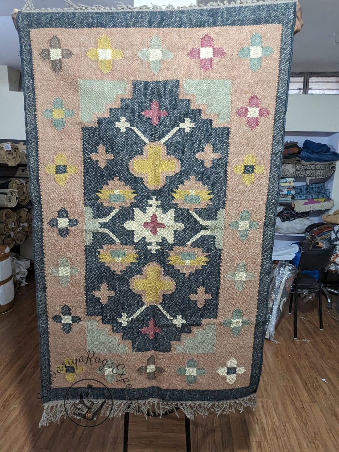 Handwoven Wool Jute Kilim Rug – Bohemian Indian Flatweave