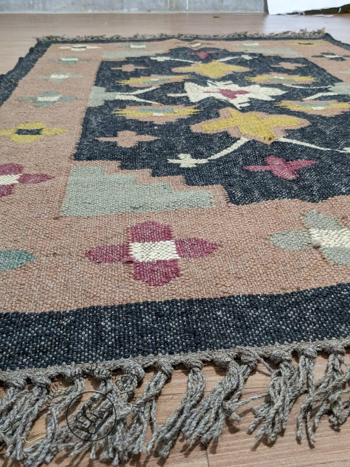 Handwoven Wool Jute Kilim Rug – Bohemian Indian Flatweave