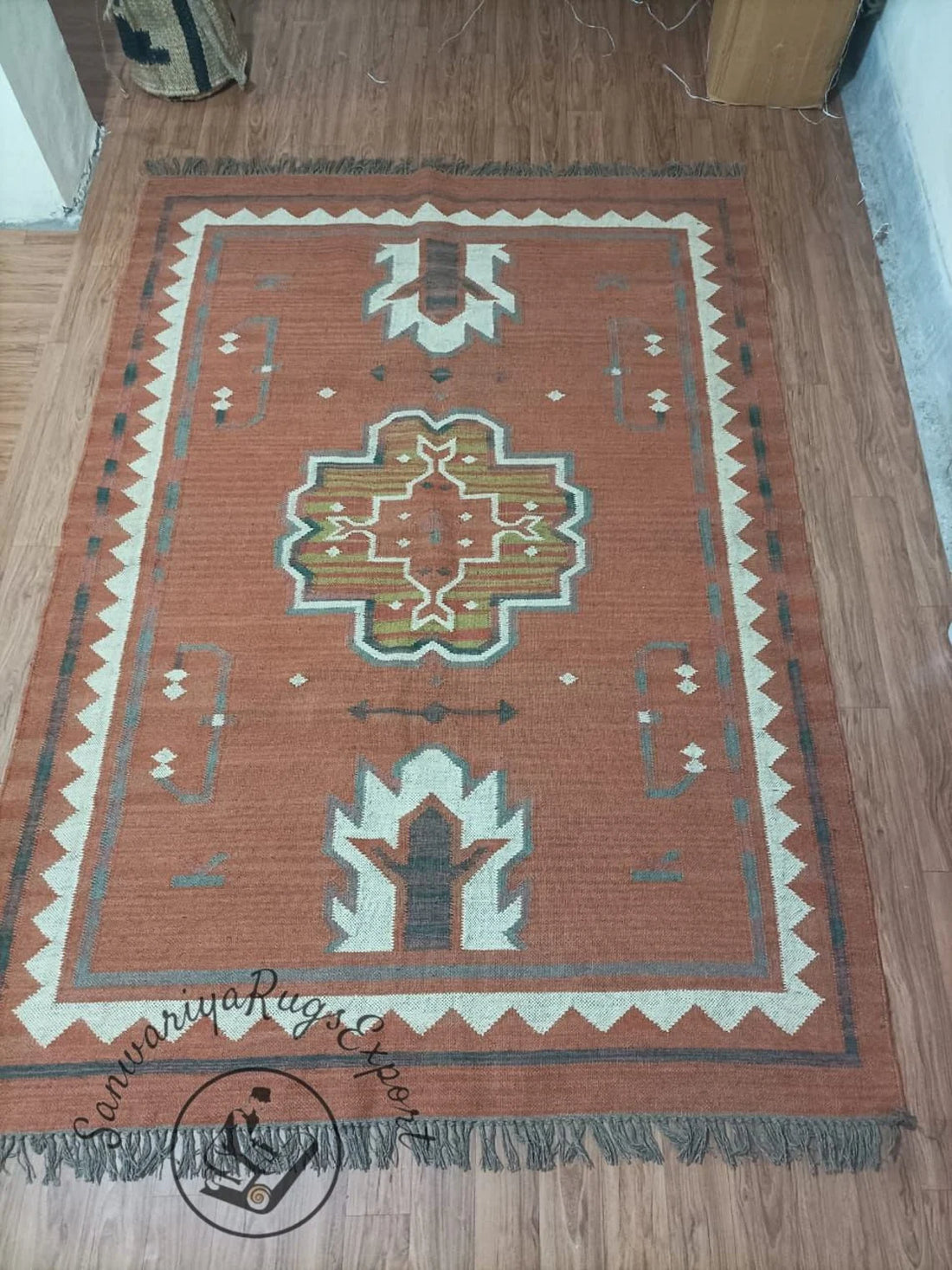 Handwoven Wool Jute Kilim Rug