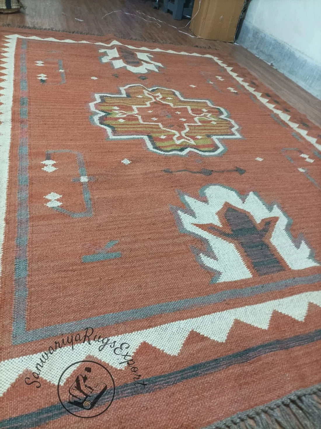 Handwoven Wool Jute Kilim Rug