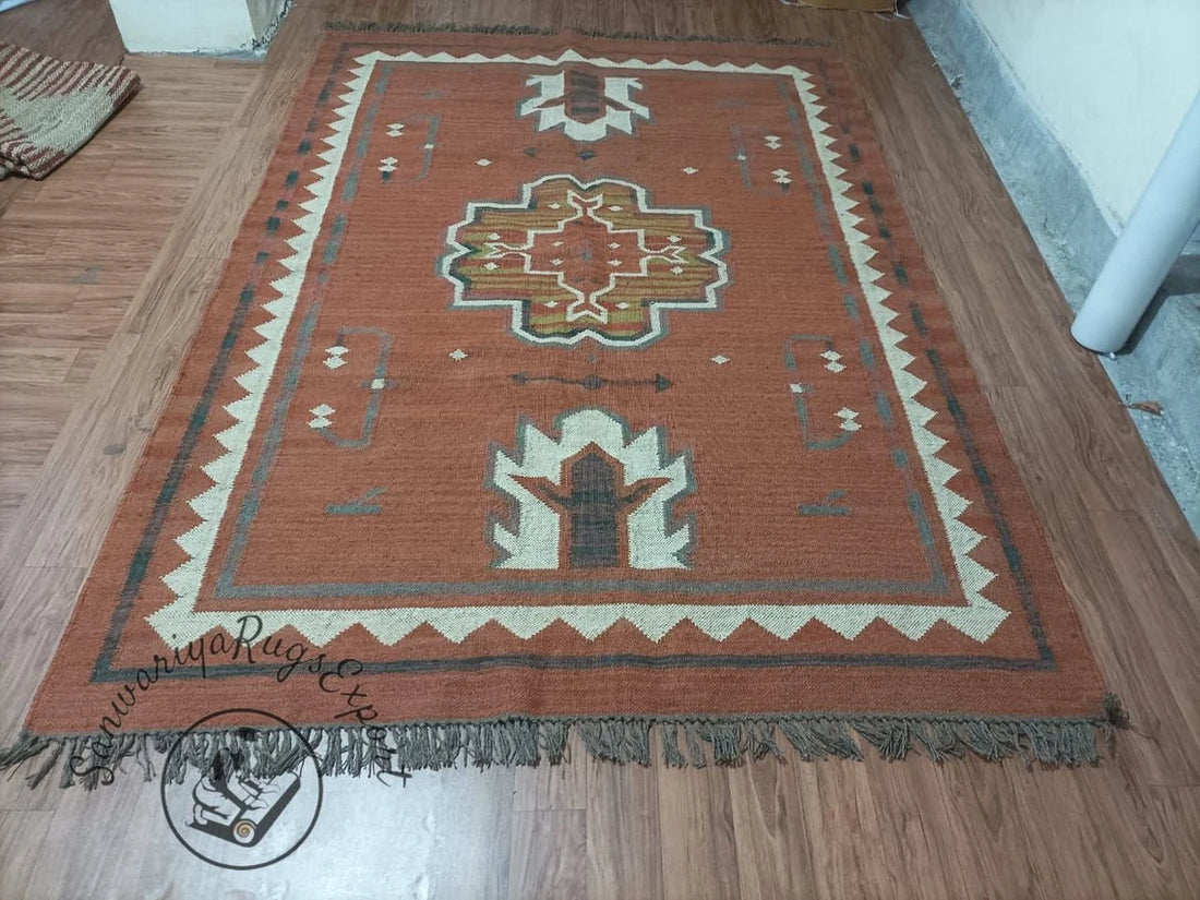 Handwoven Wool Jute Kilim Rug