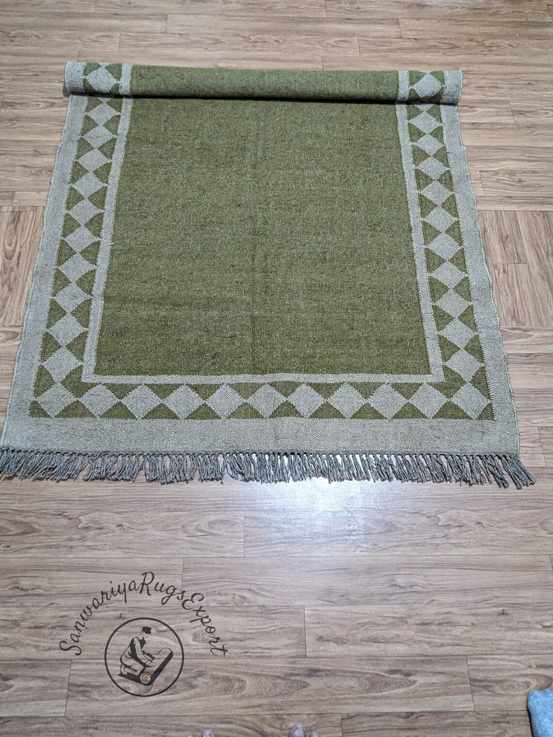 Handwoven Wool Jute Kilim Rug – Boho Flatweave Dhurrie