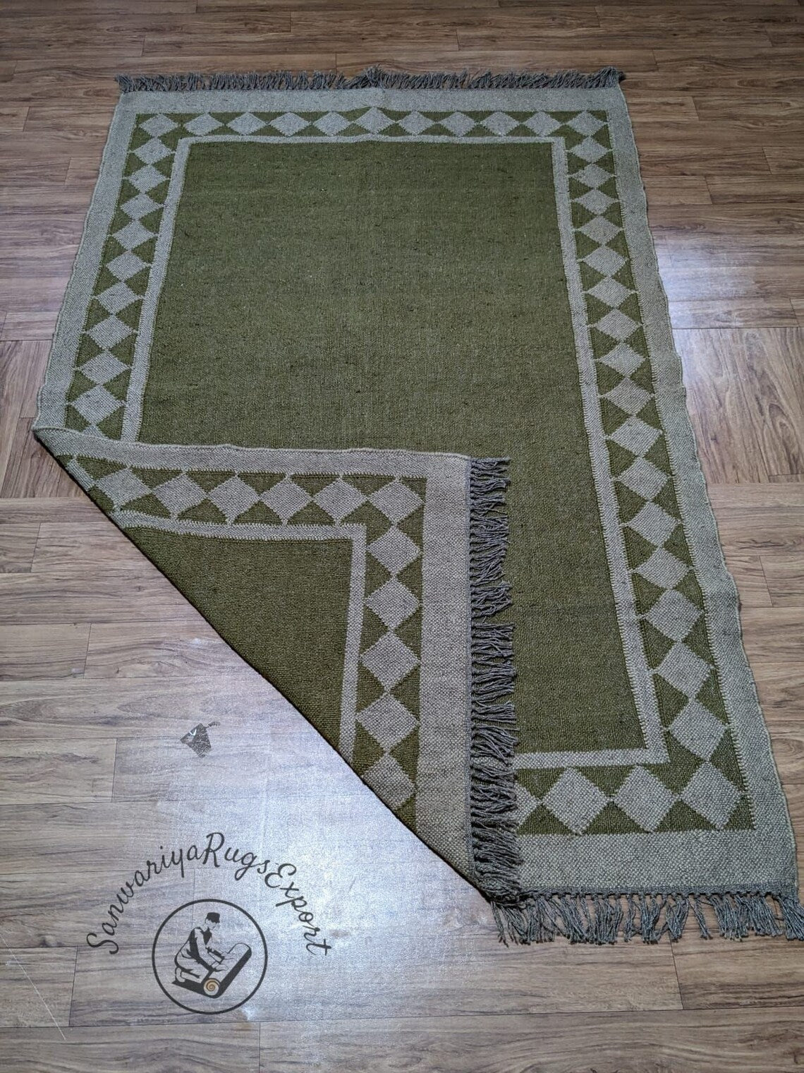 Handwoven Wool Jute Kilim Rug – Boho Flatweave Dhurrie