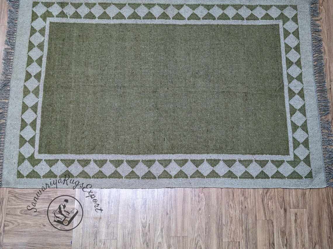 Handwoven Wool Jute Kilim Rug – Boho Flatweave Dhurrie