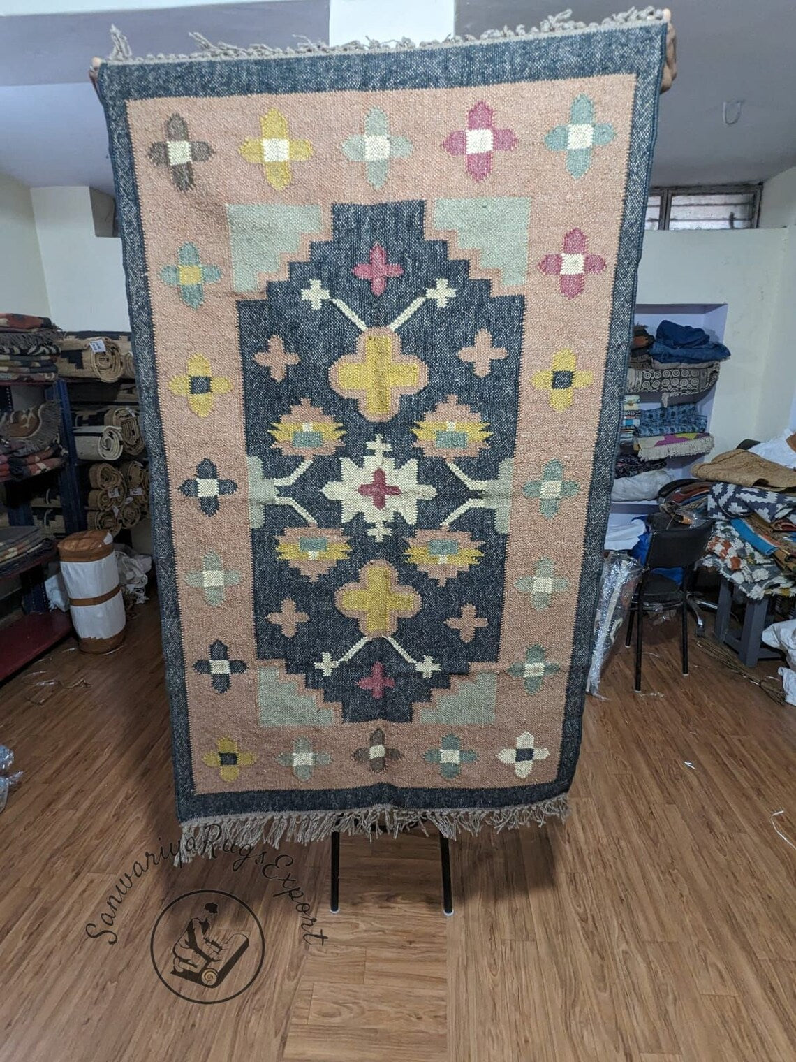 Handwoven Wool Jute Kilim Rug – Bohemian Indian Flatweave