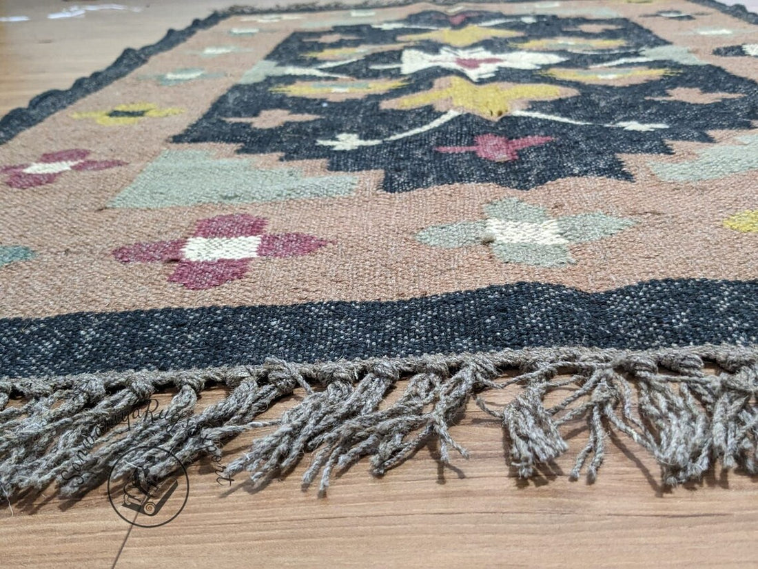 Handwoven Wool Jute Kilim Rug – Bohemian Indian Flatweave