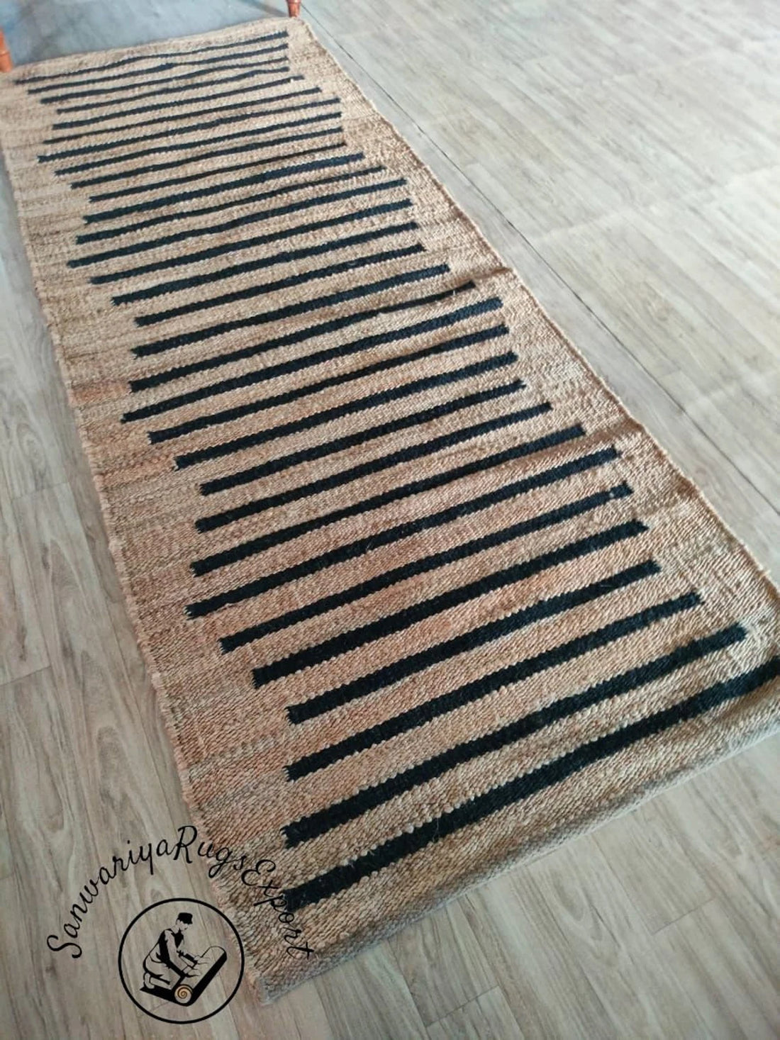 Natural & Black Stripe Hemp Jute Runner – Handmade Stair & Hall Rug