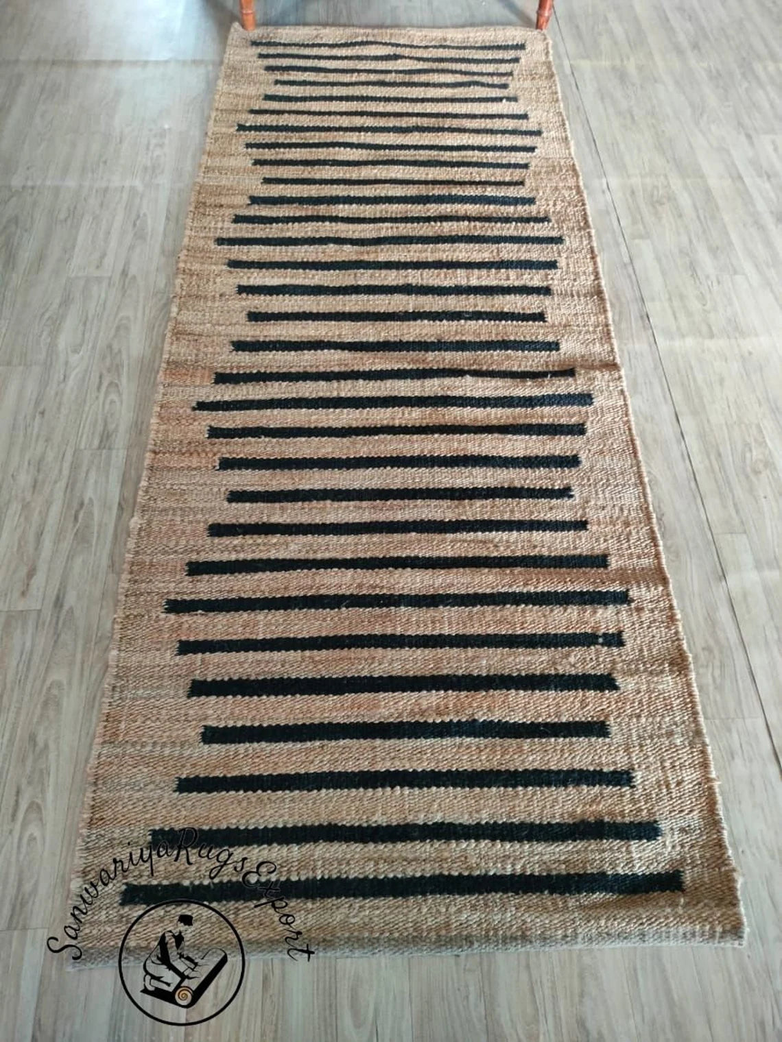 Natural & Black Stripe Hemp Jute Runner – Handmade Stair & Hall Rug