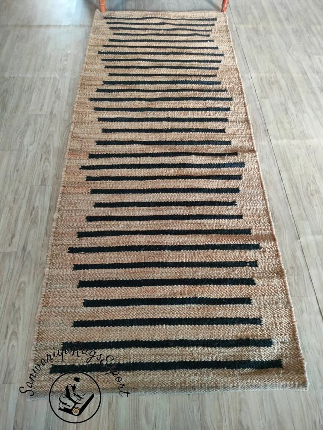 Natural & Black Stripe Hemp Jute Runner – Handmade Stair & Hall Rug