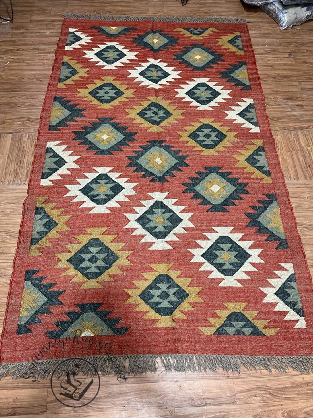 Multicolor Wool Jute Kilim Rug Flatweave Rug, Bohemian Rug Navajo Kilim Rug
