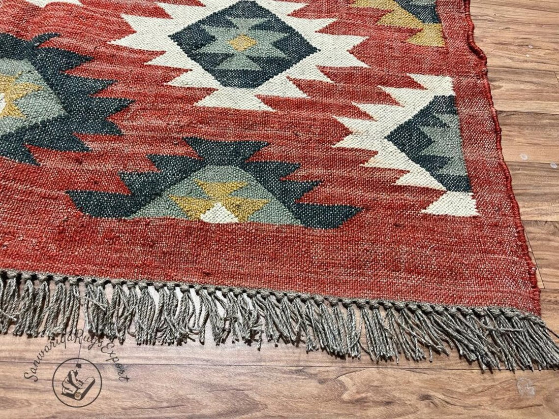Multicolor Wool Jute Kilim Rug Flatweave Rug, Bohemian Rug Navajo Kilim Rug