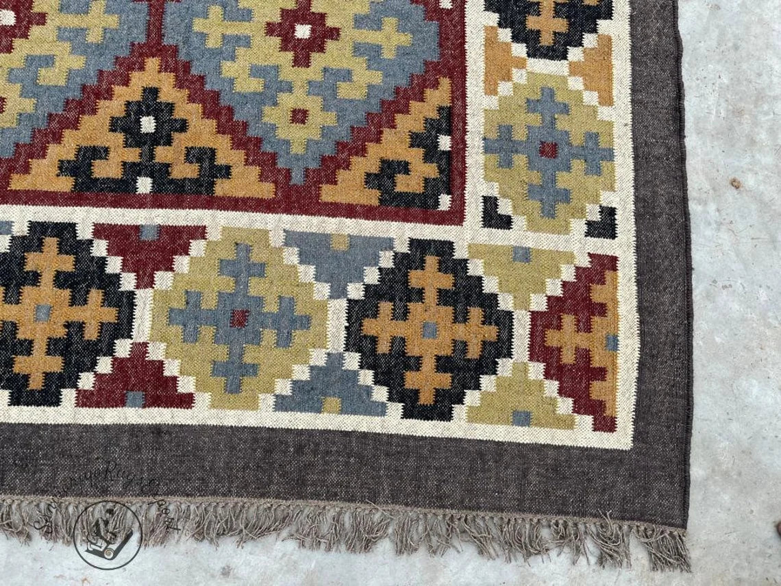 Handwoven Wool Jute Kilim Rug | Indian Flatweave Dhurrie
