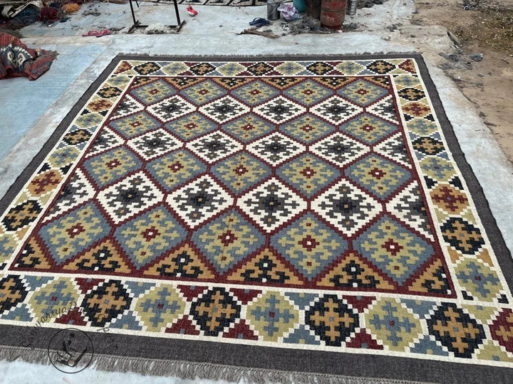 Handwoven Wool Jute Kilim Rug