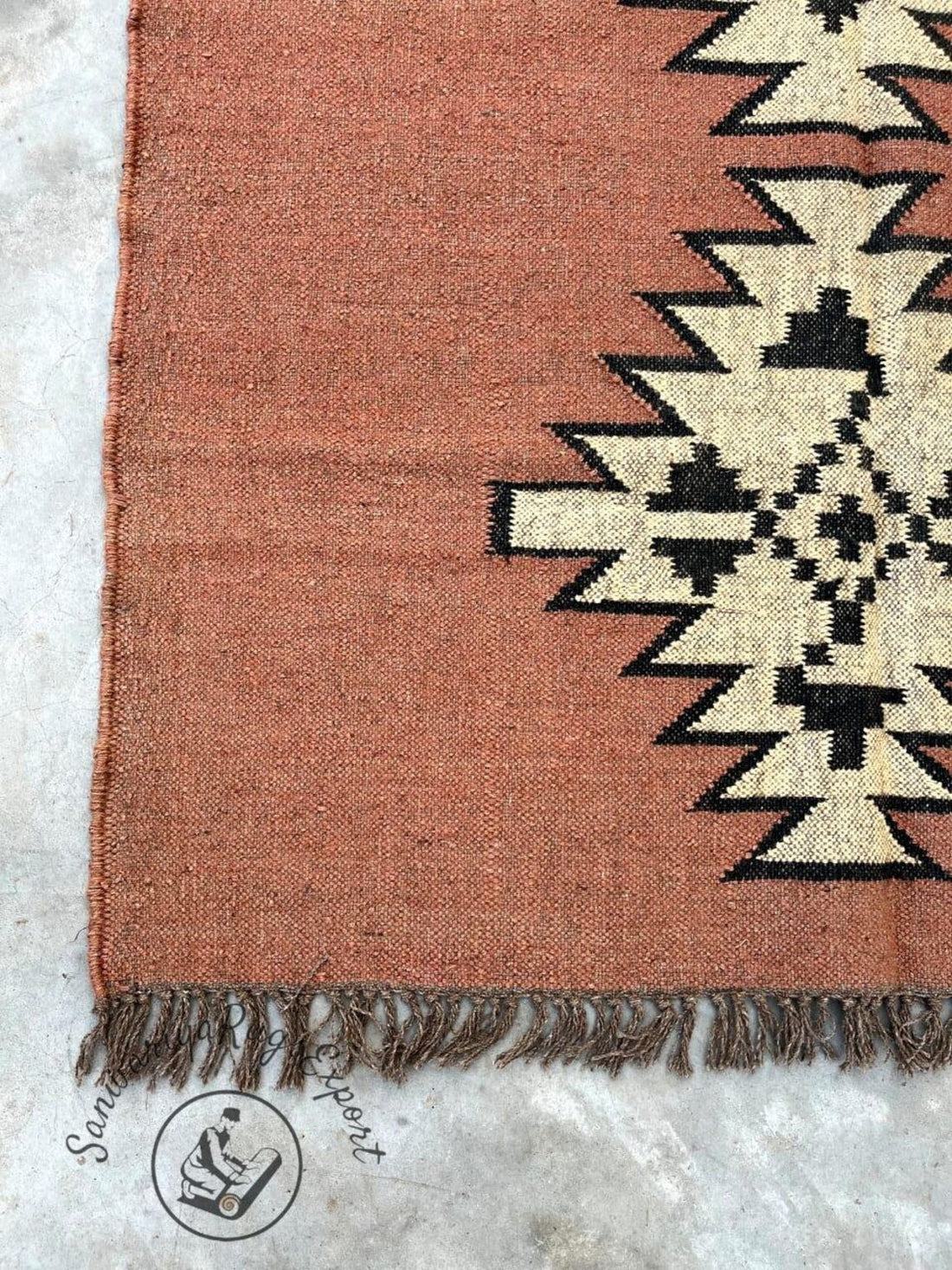Handwoven Wool Jute Kilim Rug for Living Room | Bohemian Flatweave Carpet | Natural Wool Area Rug