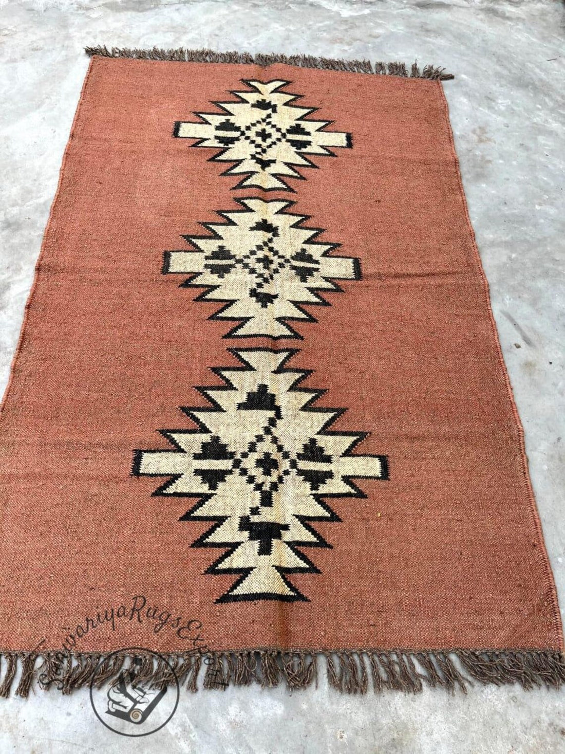 Handwoven Wool Jute Kilim Rug for Living Room | Bohemian Flatweave Carpet | Natural Wool Area Rug