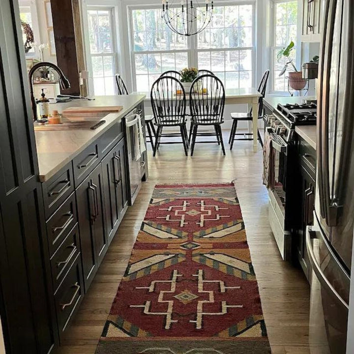 Handwoven Wool Jute Kilim Runner Oriental Geometric Rug