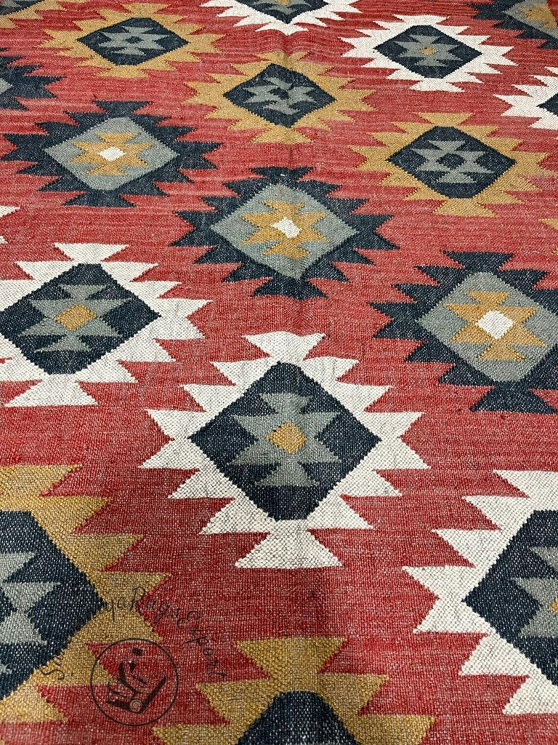 Multicolor Wool Jute Kilim Rug Flatweave Rug, Bohemian Rug Navajo Kilim Rug