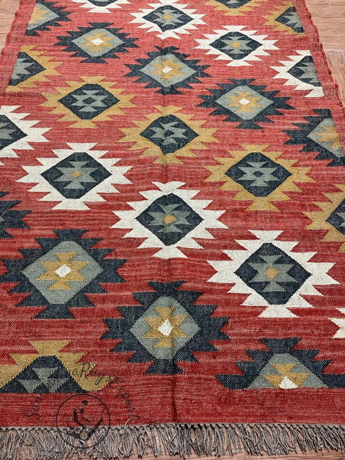 Multicolor Wool Jute Kilim Rug Flatweave Rug, Bohemian Rug Navajo Kilim Rug