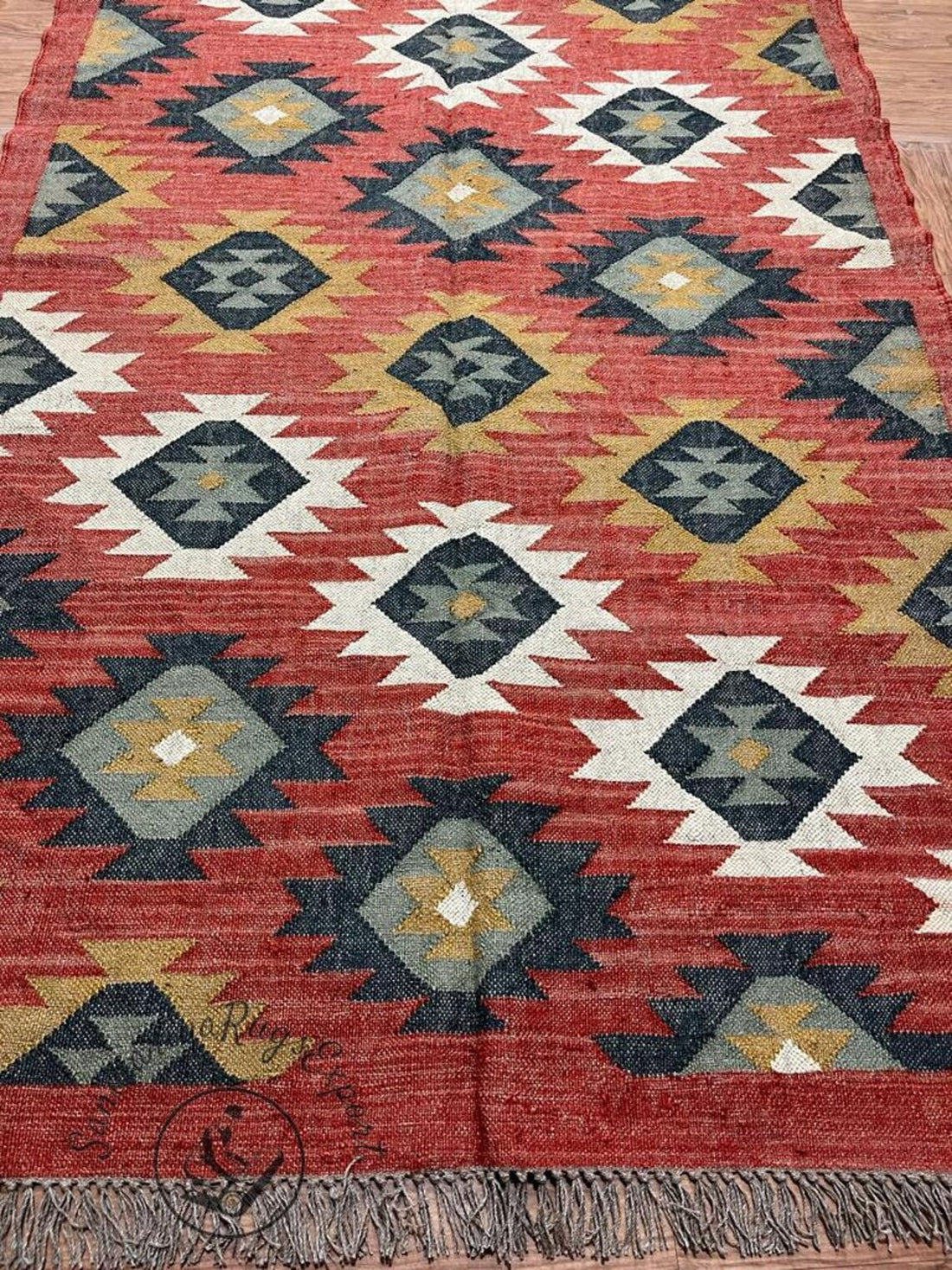 Multicolor Wool Jute Kilim Rug Flatweave Rug, Bohemian Rug Navajo Kilim Rug