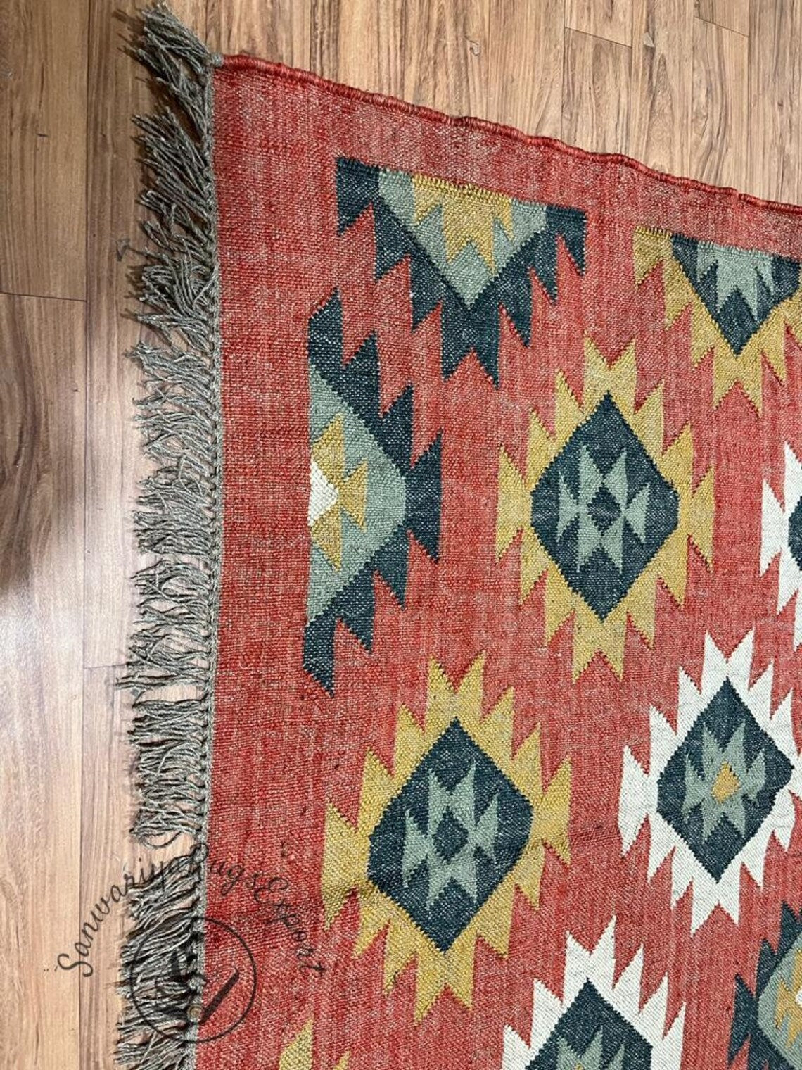 Multicolor Wool Jute Kilim Rug Flatweave Rug, Bohemian Rug Navajo Kilim Rug