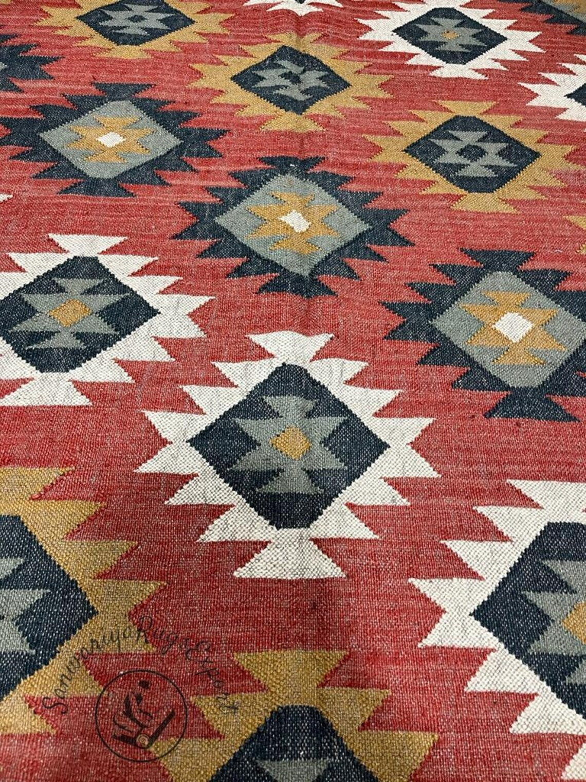 Multicolor Wool Jute Kilim Rug Flatweave Rug, Bohemian Rug Navajo Kilim Rug
