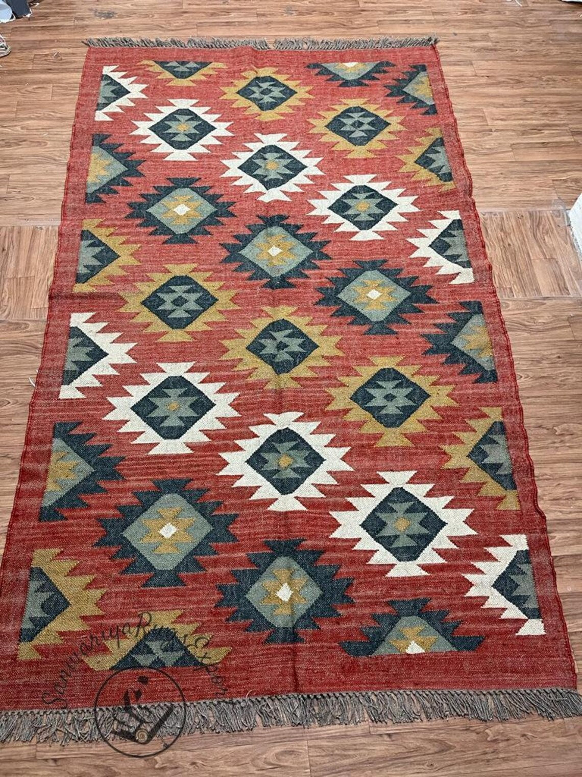 Multicolor Wool Jute Kilim Rug Flatweave Rug, Bohemian Rug Navajo Kilim Rug