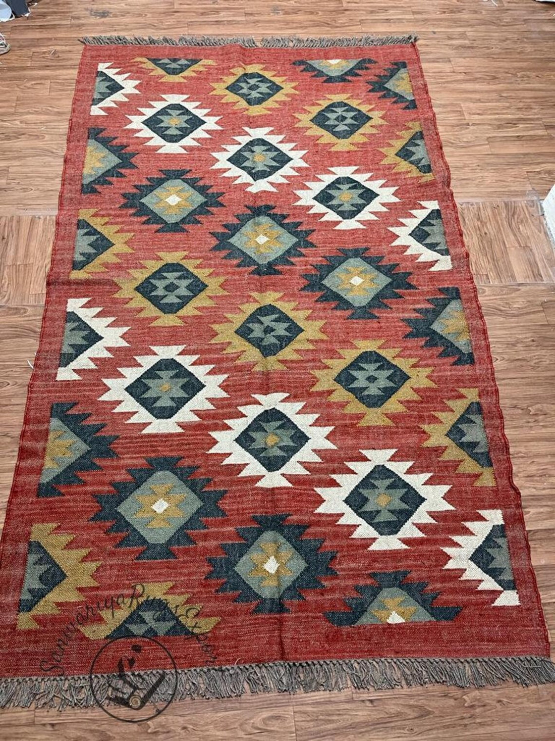 Multicolor Wool Jute Kilim Rug Flatweave Rug, Bohemian Rug Navajo Kilim Rug