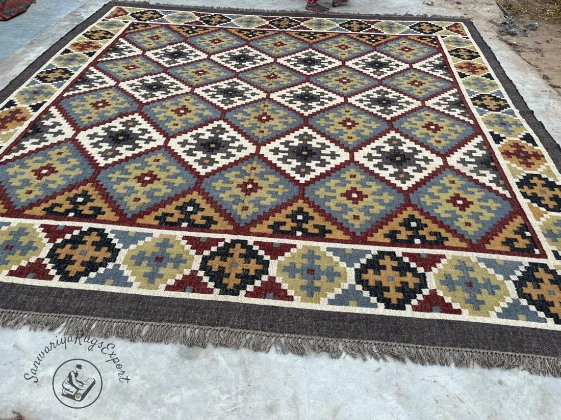 Handwoven Wool Jute Kilim Rug