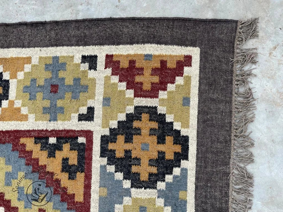 Handwoven Wool Jute Kilim Rug | Indian Flatweave Dhurrie