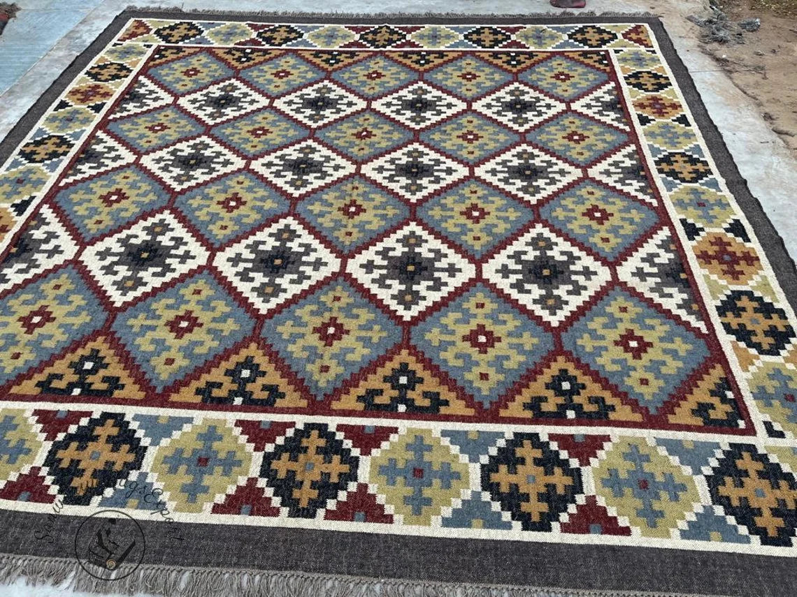 Handwoven Wool Jute Kilim Rug