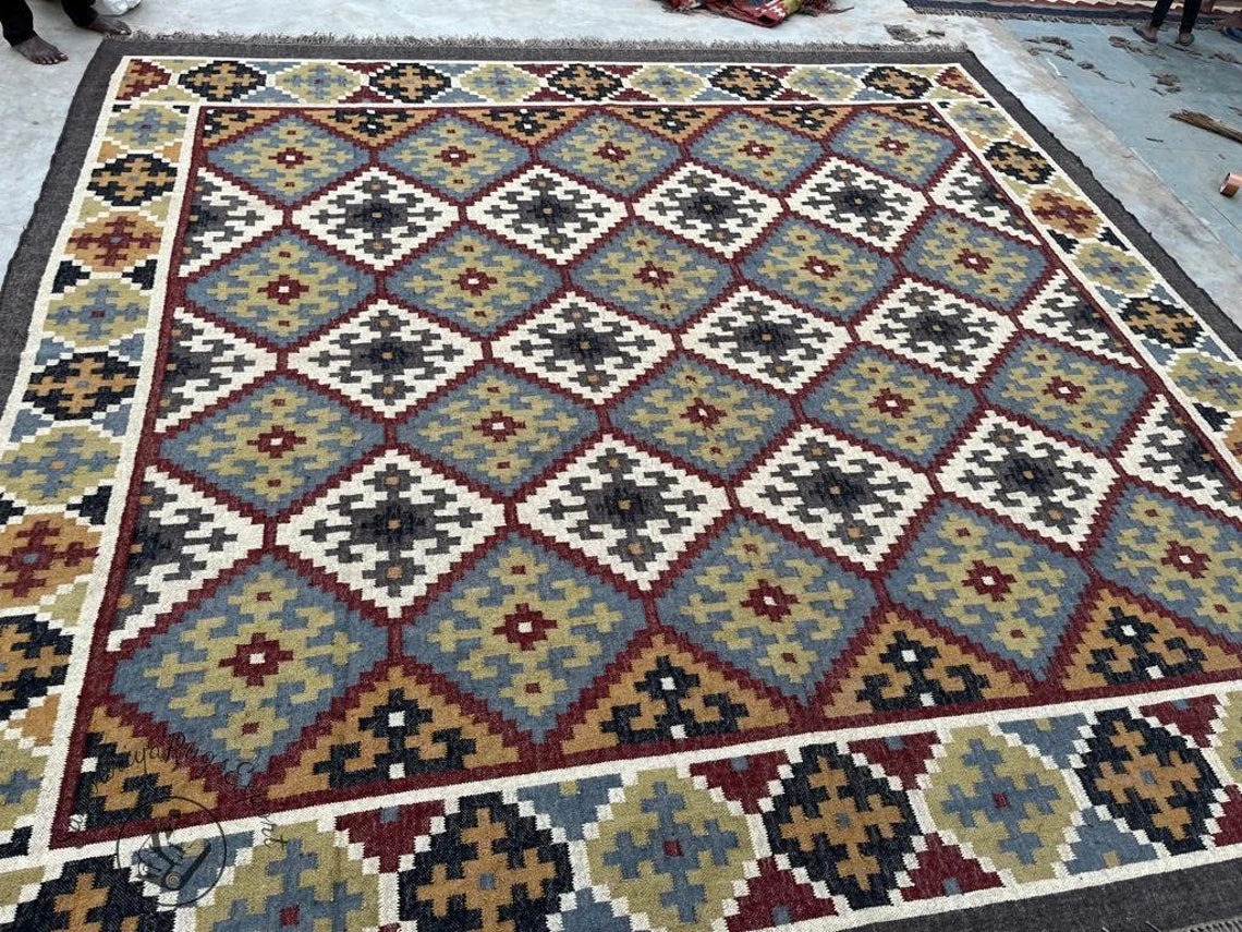 Handwoven Wool Jute Kilim Rug