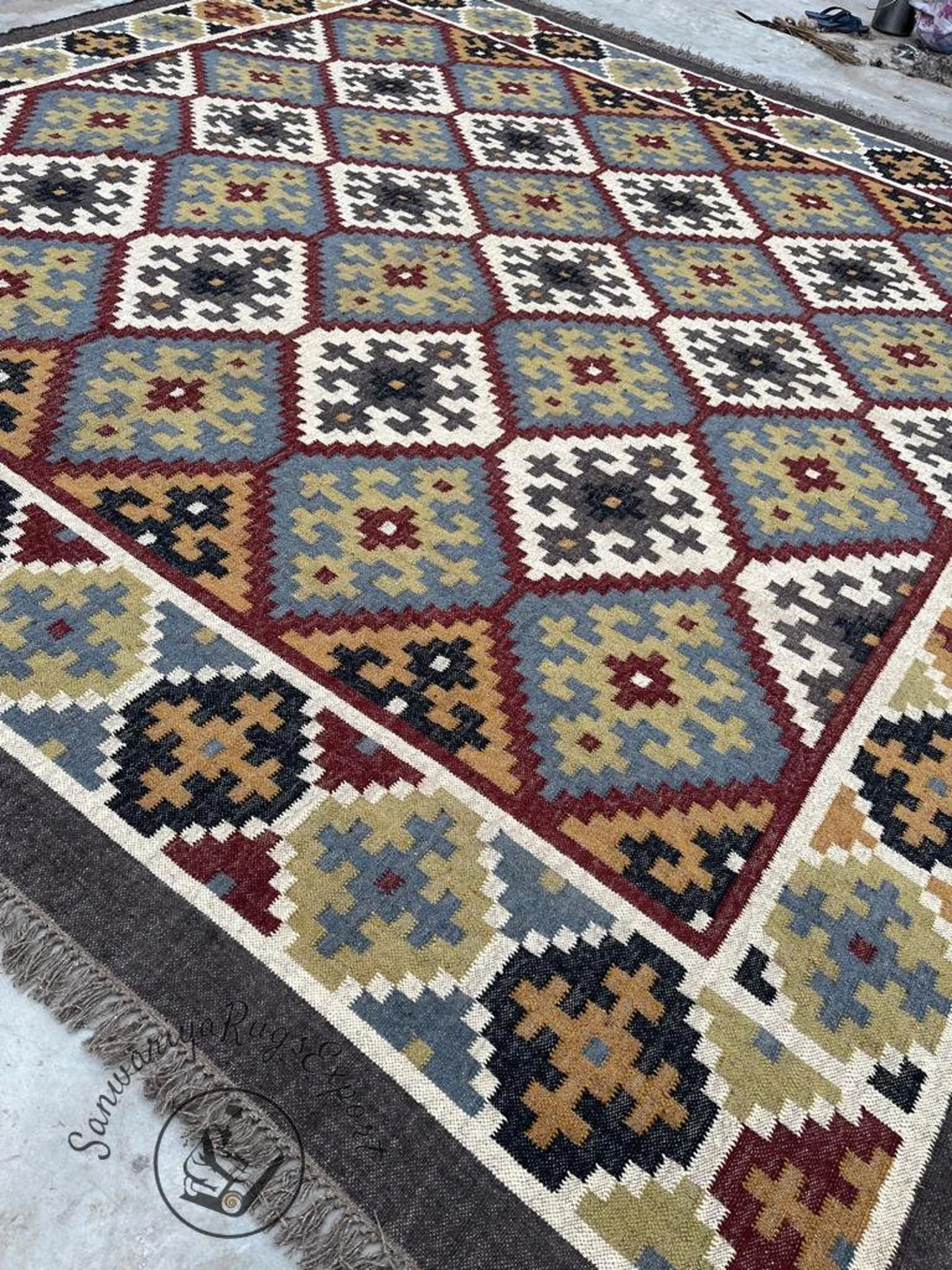 Handwoven Wool Jute Kilim Rug | Indian Flatweave Dhurrie