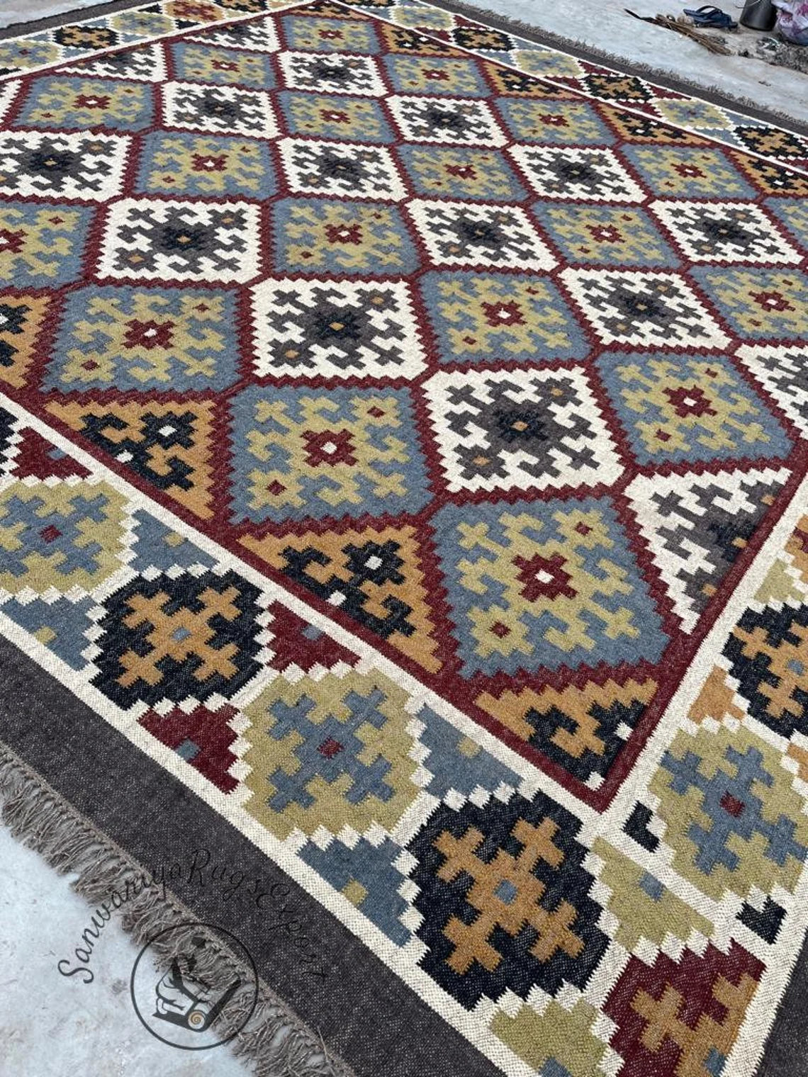 Handwoven Wool Jute Kilim Rug