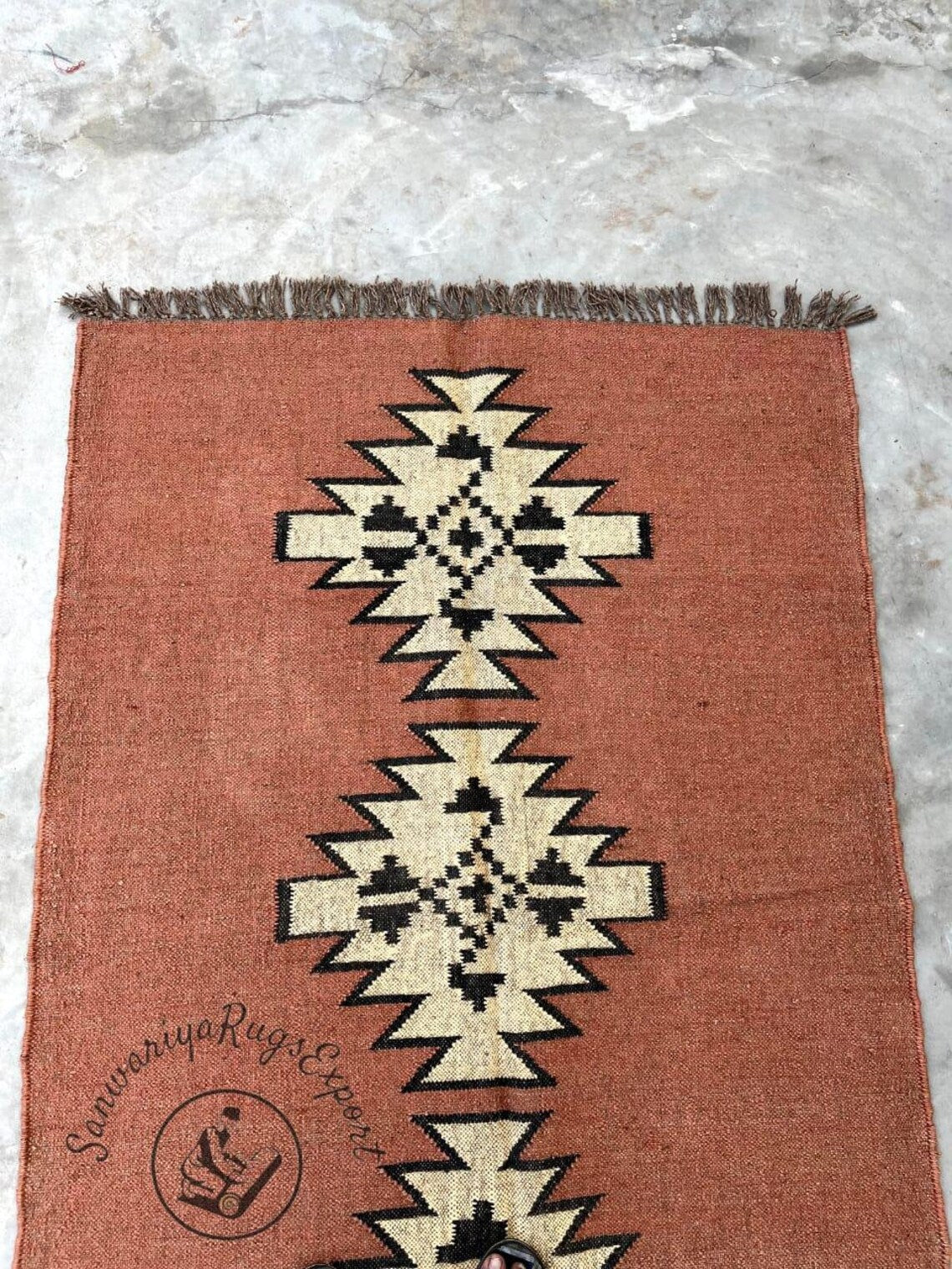 Handwoven Wool Jute Kilim Rug for Living Room | Bohemian Flatweave Carpet | Natural Wool Area Rug