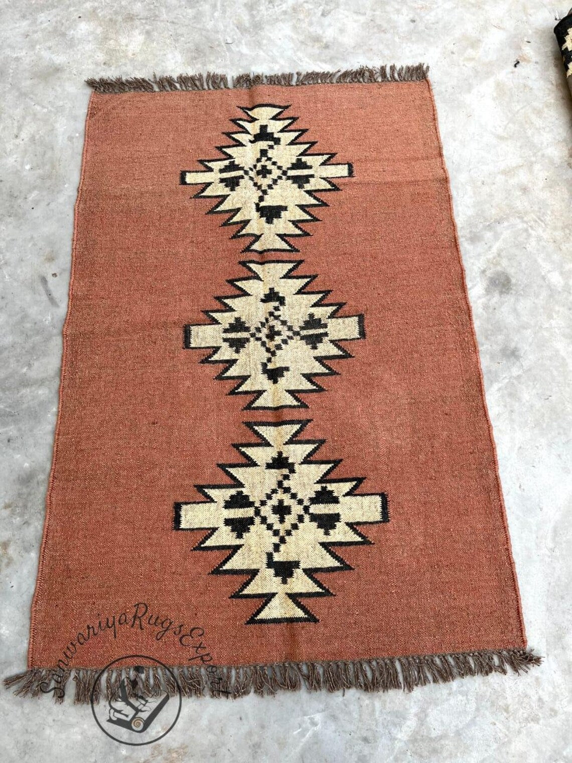 Handwoven Wool Jute Kilim Rug for Living Room | Bohemian Flatweave Carpet | Natural Wool Area Rug