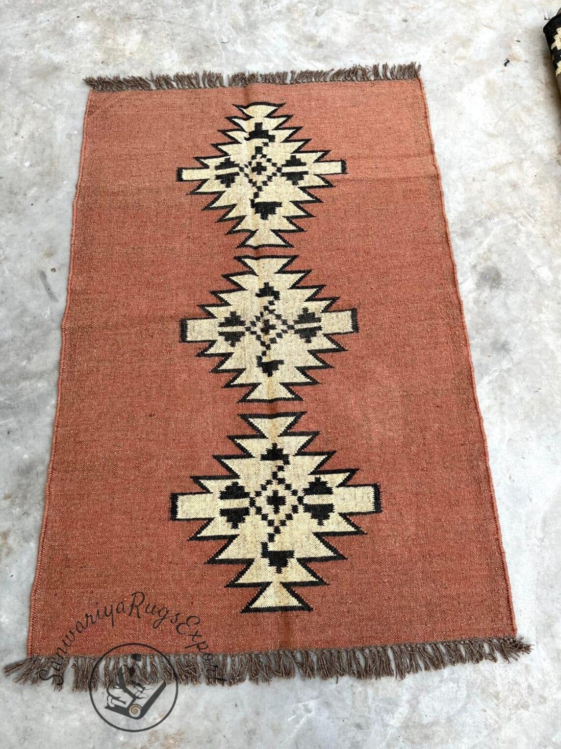 Handwoven Wool Jute Kilim Rug for Living Room | Bohemian Flatweave Carpet | Natural Wool Area Rug