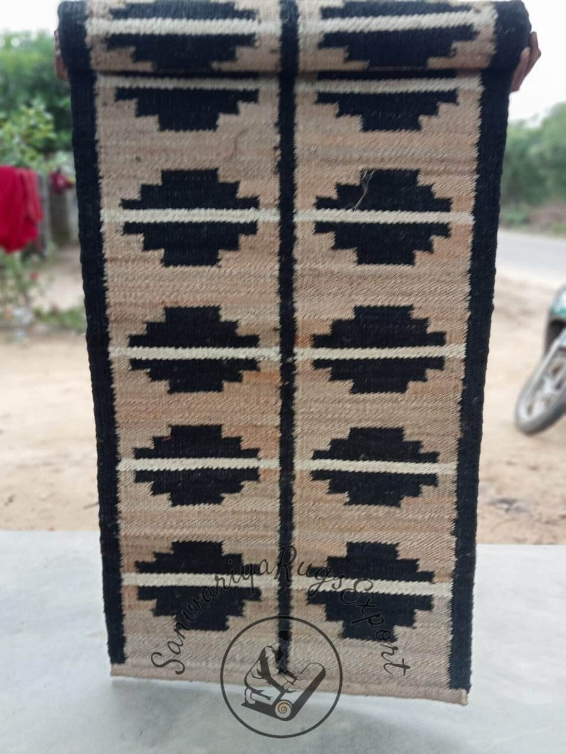 Natural & Black Handwoven Jute Stair Runner – Eco-Friendly Hemp Hallway Rug