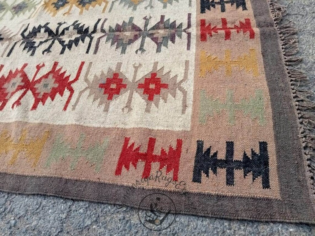 Handwoven Wool Jute Kilim Rug