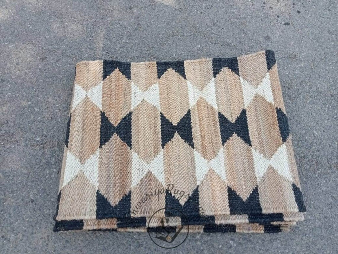 Natural White & Black Hemp Jute Runner Rug