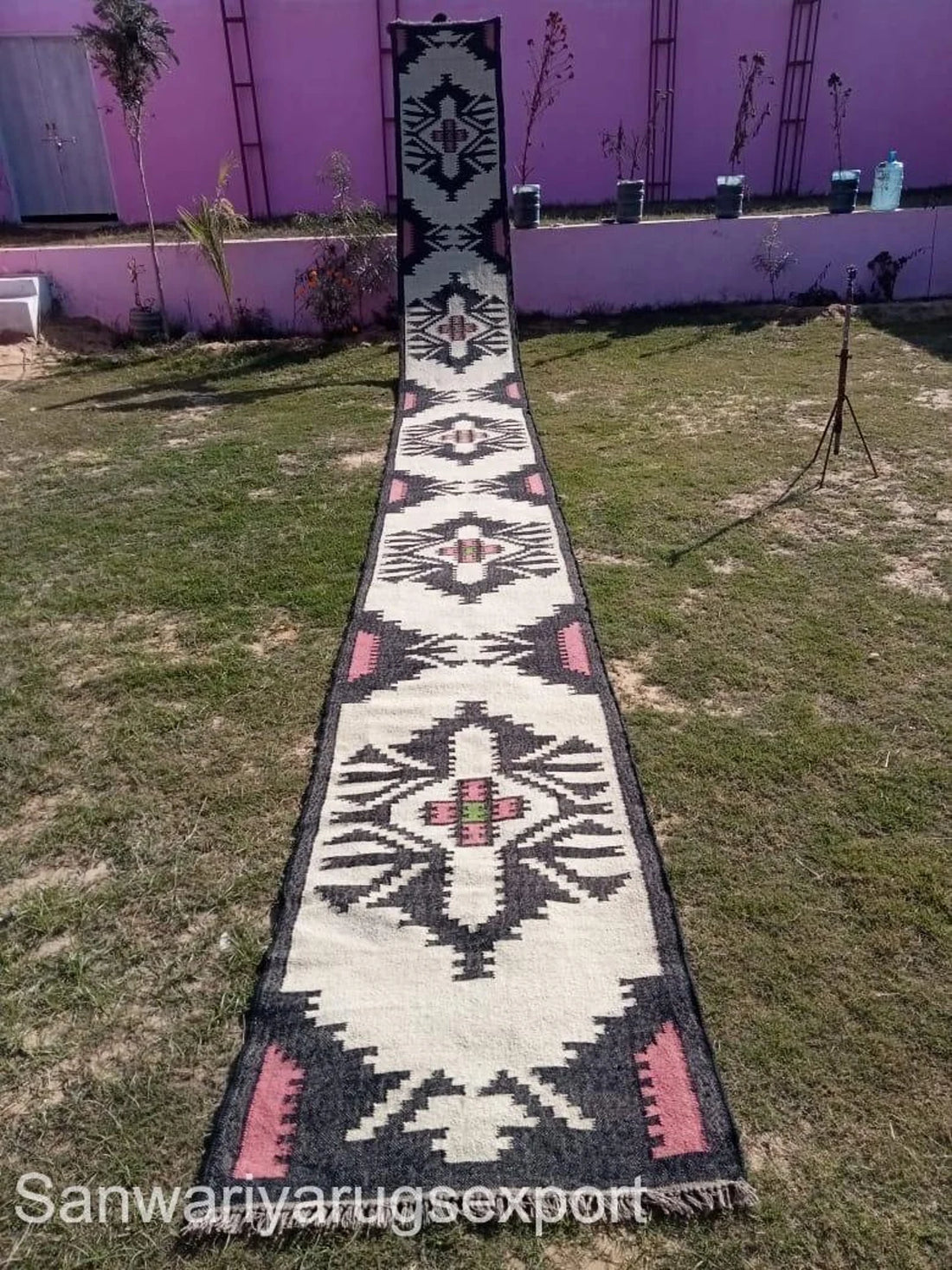 Handwoven Wool Jute Kilim Runner Oriental Geometric Rug