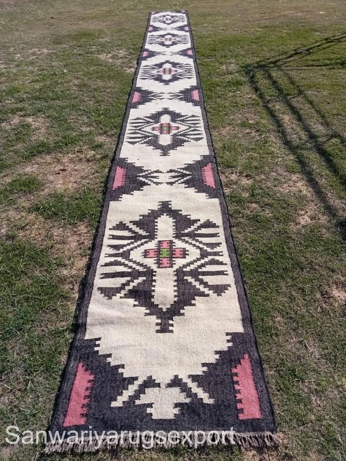 Handwoven Wool Jute Kilim Runner Oriental Geometric Rug