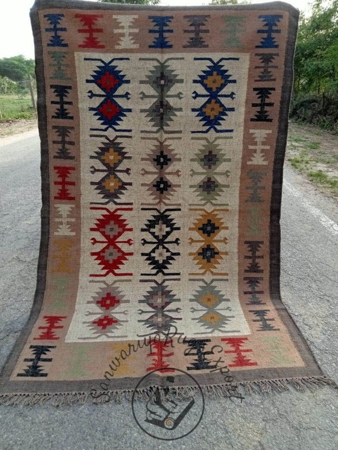Handwoven Wool Jute Kilim Rug