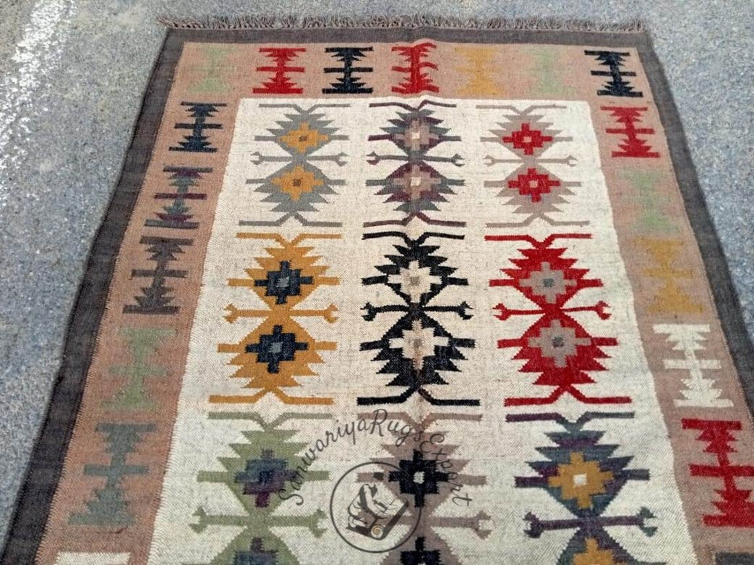 Handwoven Wool Jute Kilim Rug
