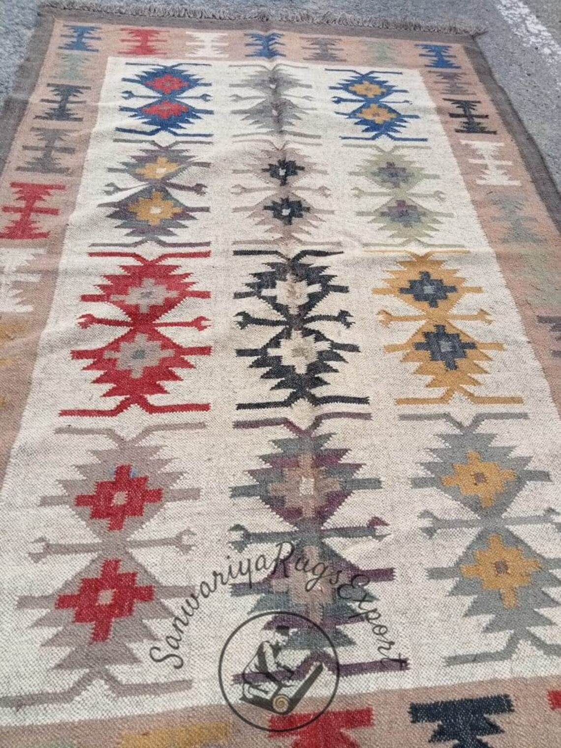 Handwoven Wool Jute Kilim Rug