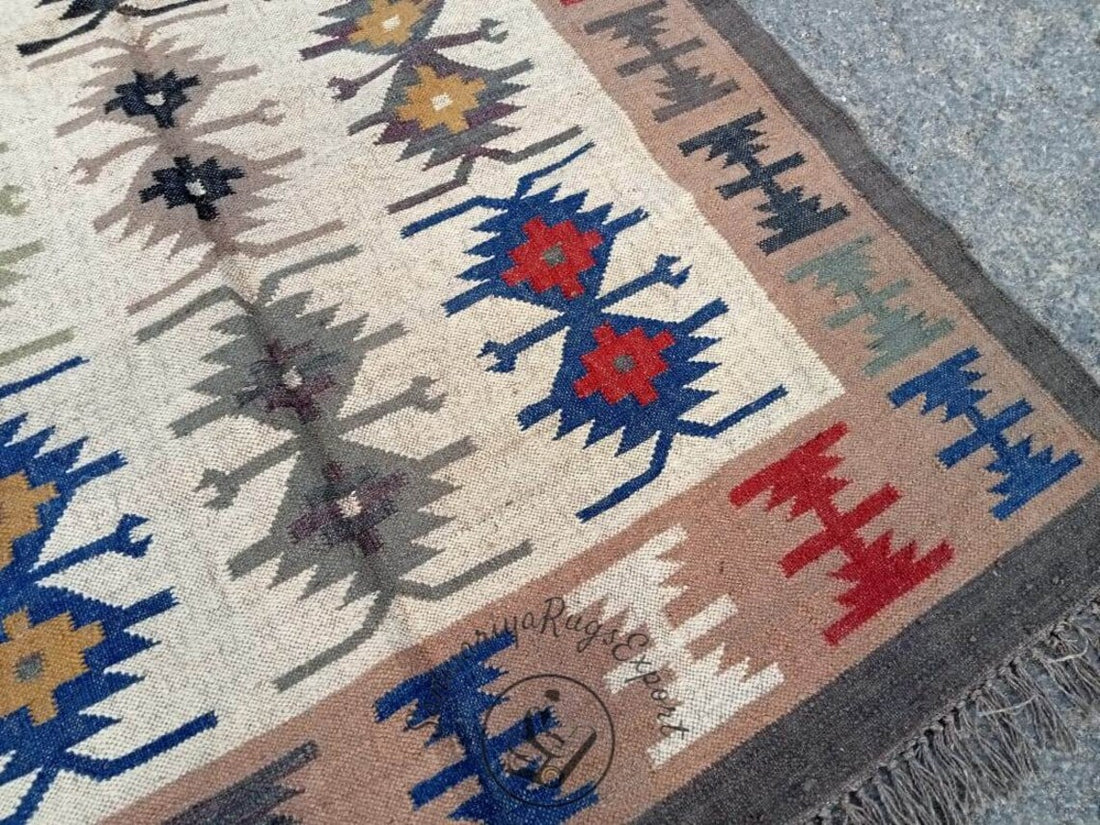 Handwoven Wool Jute Kilim Rug