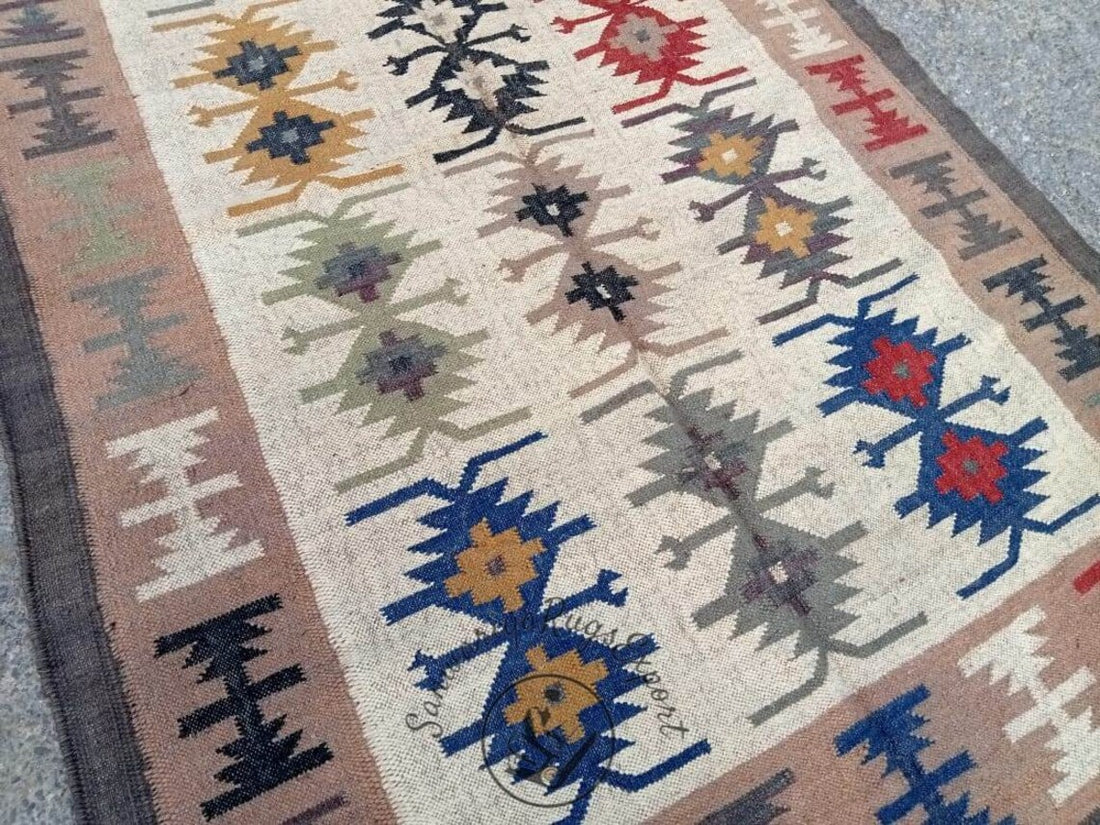 Handwoven Wool Jute Kilim Rug
