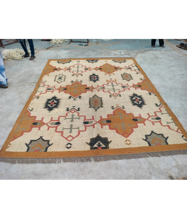 Handwoven Wool Jute Kilim Runner Oriental Geometric Rug