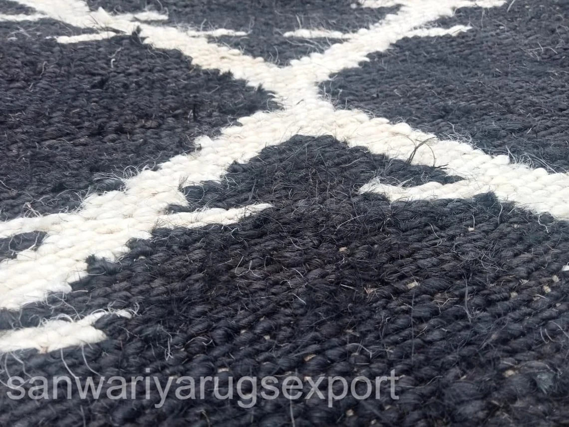 Black & White Hemp Jute Runner Rug – Handwoven Eco Stair Runner